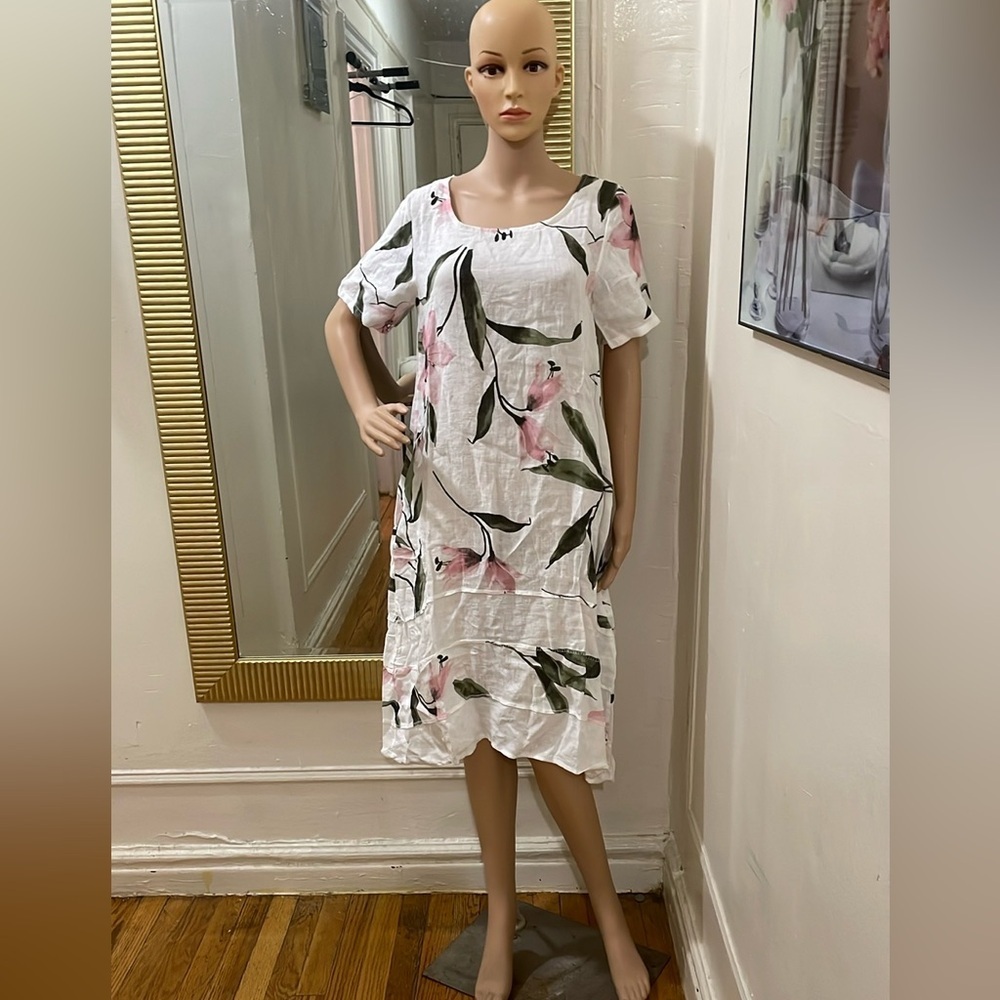 Lungo L’arno 100% Linen Italian flower print linen dress - Picture 7 of 11